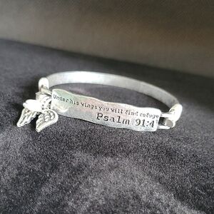 Silver Psalm 91:4 Bracelet with Angel Charms